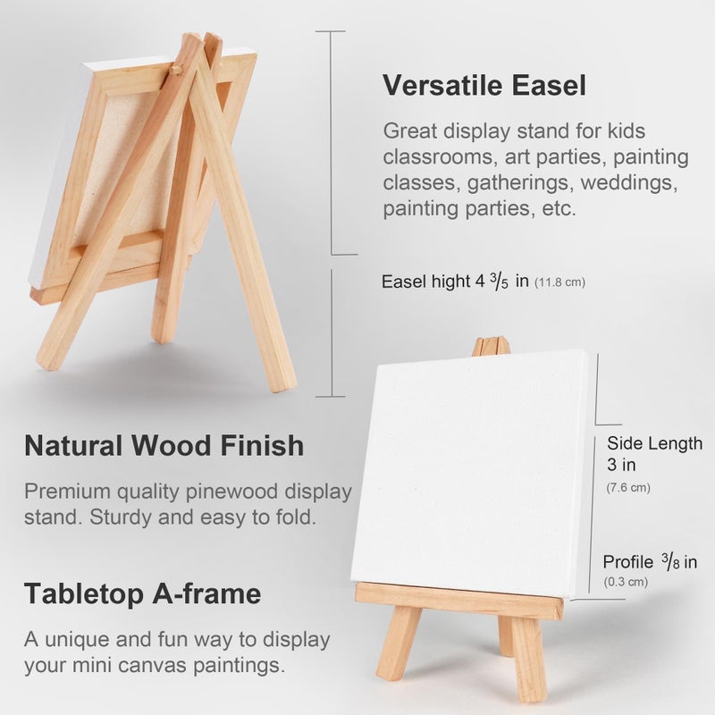 AUREUO Mini Canvas and Easel Set - 3x3 Inch/ 12 Pack - 2/5 Inch Profile Small Square Canvas with Display Stand - Art Gift Set Bulk Pack Canvases for Acrylic Painting & Craft - Image 2